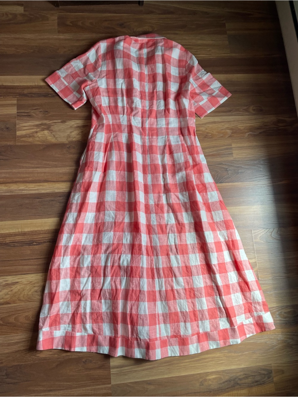Boden Gingham Rose Red Louise 100% Linen Midi Shirt Dress Size 12R - Picture 7 of 8